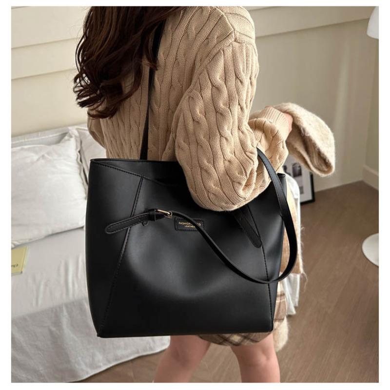 Solid Color Minimalist Large Capacity Tote Bag Soft Faux Leather Commuter Shoulder Handbag