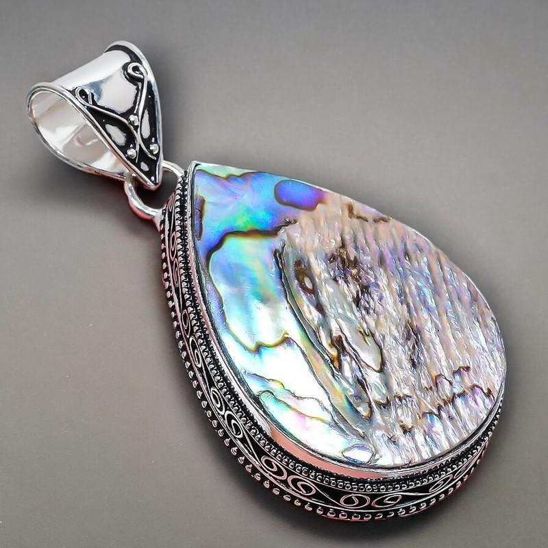 Abalone Shell Gemstone Handmade 925 Sterling Silver Jewelry Pendant 2.17" AH-855