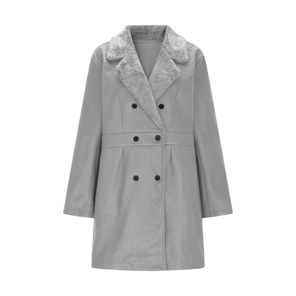 Women's Casual Fashion Jacket Solid Color Lapel Double Button Coat
