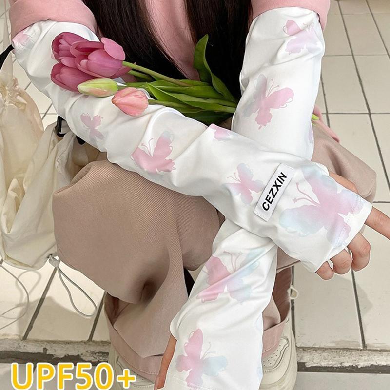 1 Par Mangas de Hielo Frescas con Estampado de Mariposas para Protección Solar para Niñas Mujeres Ciclismo al Aire Libre Conducción Mangas Anti-UV