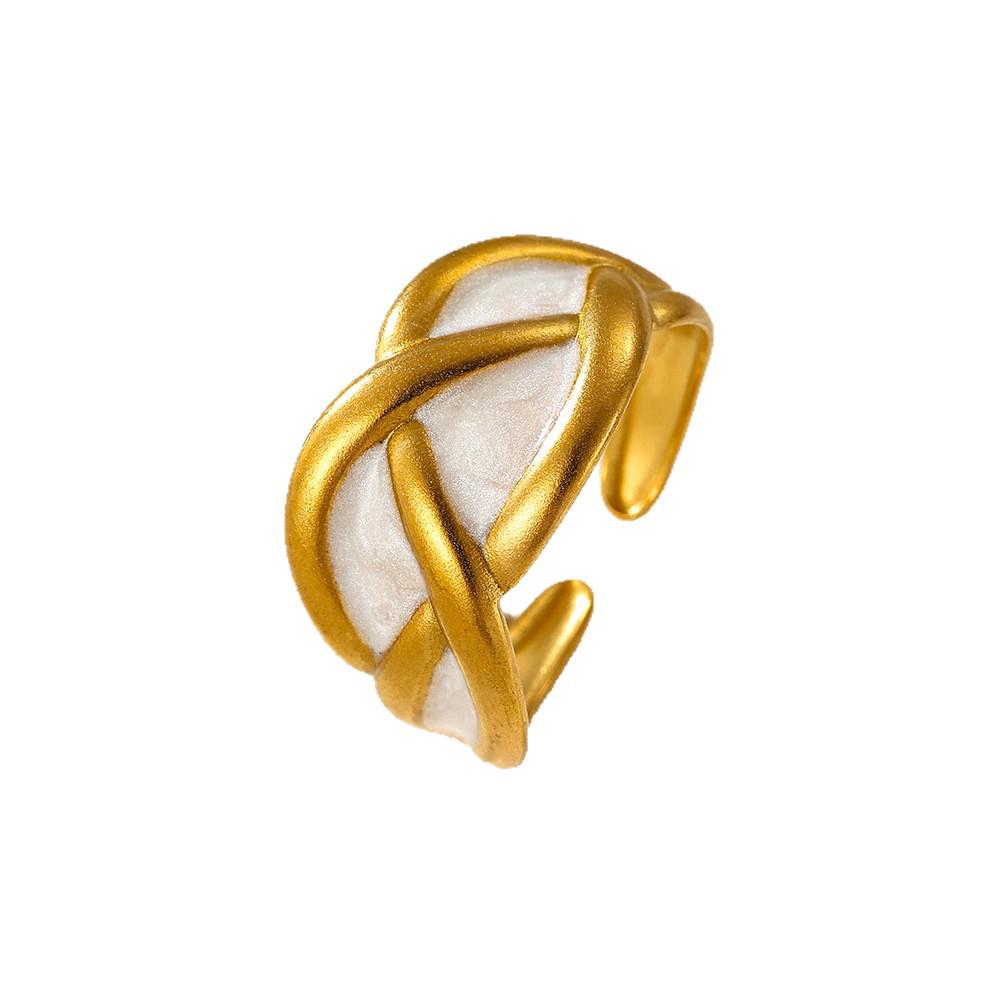 Anello geometrico patchwork in acciaio inossidabile per donna - Non scolorisce, Linee audaci, Semplice anello aperto con finitura smaltata a goccia.
