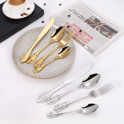 304 Stainless Steel Western Tableware Steak Knife, Fork and Spoon 4-Piece Retro Embossed Tableware Gift Box Set