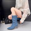 Fashion Skinny Cowboy Boots Women's New Pointed Toe Stiletto Heels Loose Over The Knee Mid-Leg Boots