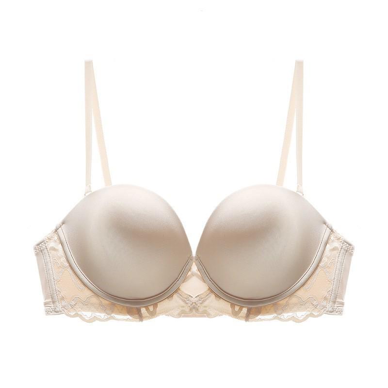 Elegant Lace Underwire Bra Set for Women - Seamless, Beautiful Back Design, Small Bust Enhancing, Soft Steel Ring Support.