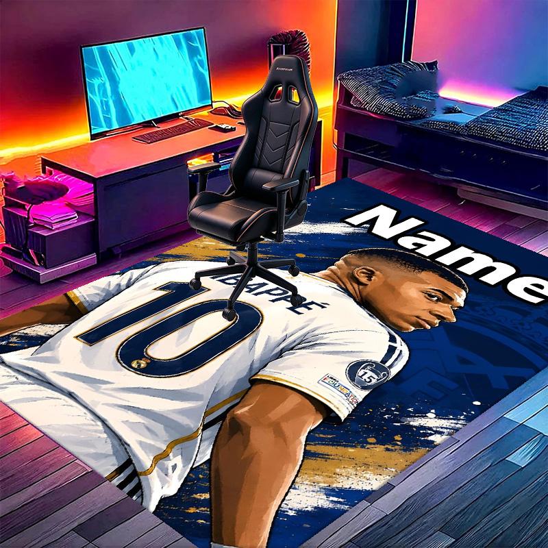 Custom Name Personalized Kylian Mbappe Print Carpet, Versatile Home Decor Rug, for Playroom, Apartment, Balcony, Entryway, Hallway Gift