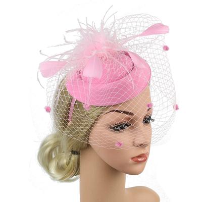 Bridal Wedding Veil Hair Accessories Sinamay Loop Veil Feather Fascinator Formal Hat Kentucky Derby Church Headpiece