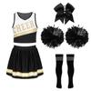 Girls Cheerleading Outfit Sleeveless V Neck Crop Top and Elastic Waist Skirt Set with Bowknot 2Pcs Hand Flowers