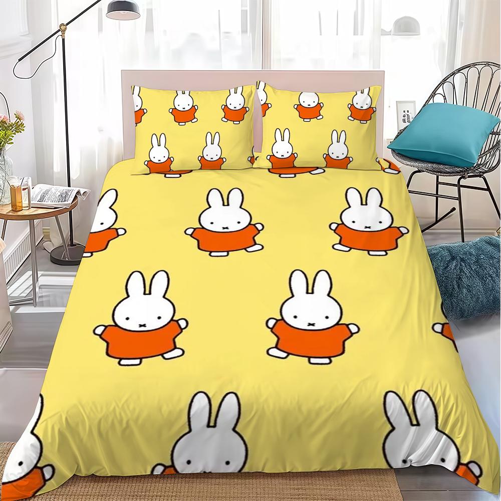M-Miffy Kawaii Duvet Cover Set Home Style Bedding Soft Laundry Cotton Bed 3 Piece Set Student Dormitory Gift