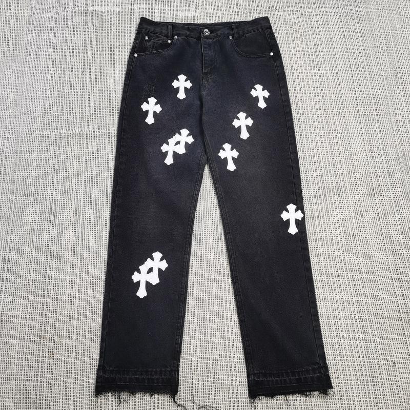 Unisex Y2K Harajuku Cross Embroidered Straight Jeans Men Women Summer Casual Denim Pants Streetwear