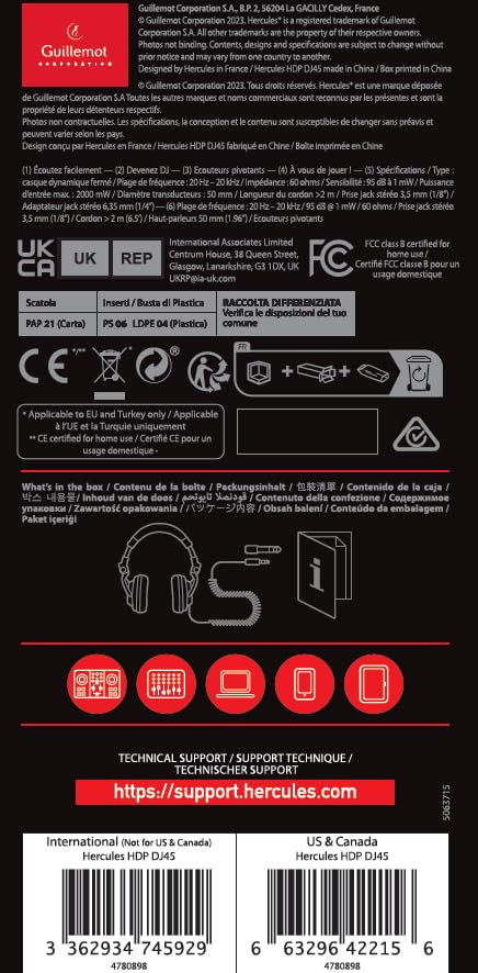 Hercules HDP DJ45 Professional Quality DJ One Size – Headphones,
