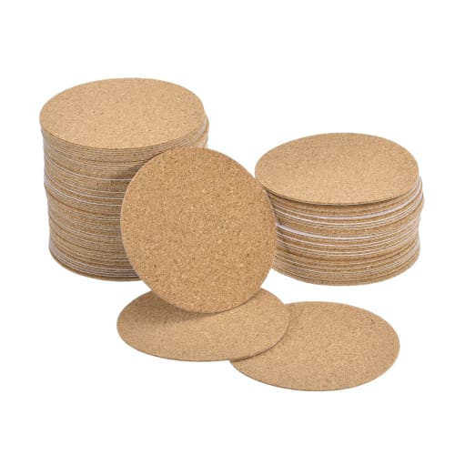 Uxcell 80mm (3.15 Inch) Round Coasters, 1mm Thick Cork Cup Mats, Self-Adhesive, Pack of 100