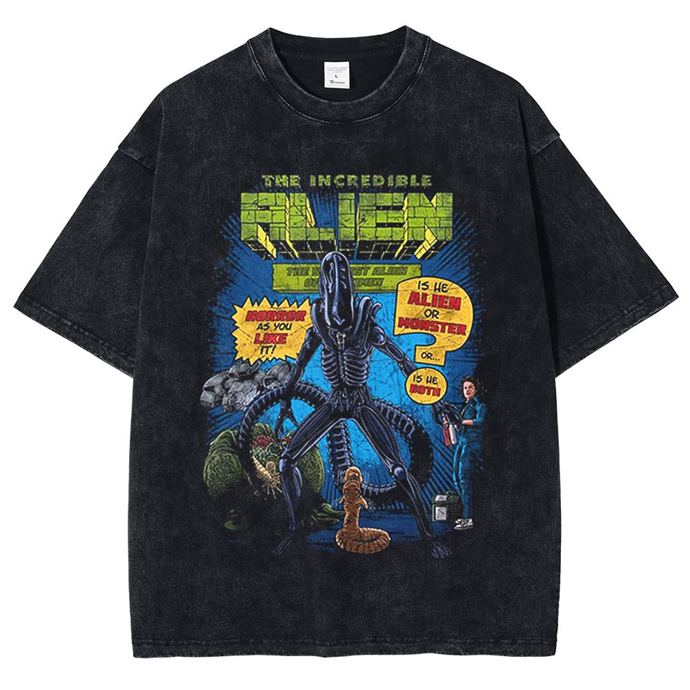 Herr T-shirt Retro Skräck Mördare Alien Mönster Tryckt Kortärmad Sommar Bomull Oversize Unisex Topp Sweatshirt