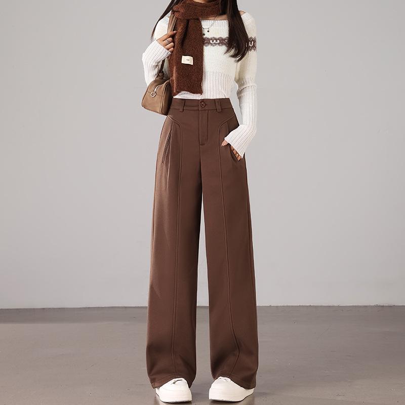 

2025 A/W Slim Fit Woolen Wide Leg High Waist Pants L
