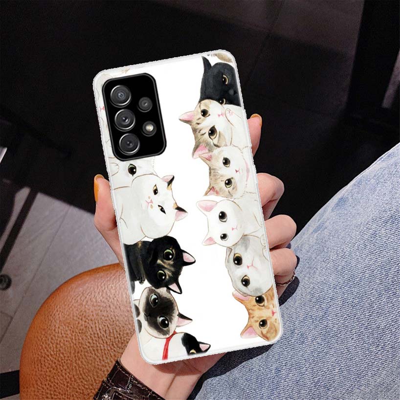 Cartoon Cute Cats Background Phone Case for Samsung Galaxy A52 A51 A50S A12 A22 A32 A72 A10S A30S A31 A71 Note 20 Ultra 10 Plus