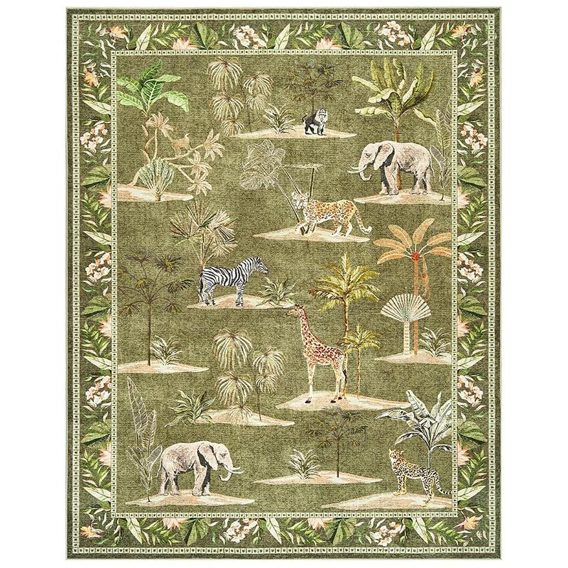 Living Room Carpet Large Size Bedroom Bedside Floor Mat Green Jungle Animal Print Home Decoration Rug Alfombra De Salón