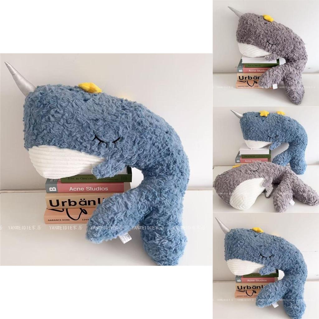 Plush Whale Pillow Soft Embroidered Animal Decor For Home Couch Bed Office