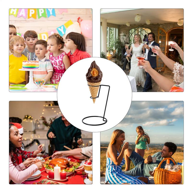 1pc Ice Cream Cone Holder Display Stand Birthday Wedding with Base Popcorn Reusable Ice Cream Cone Holder for Picnic Summer Camp