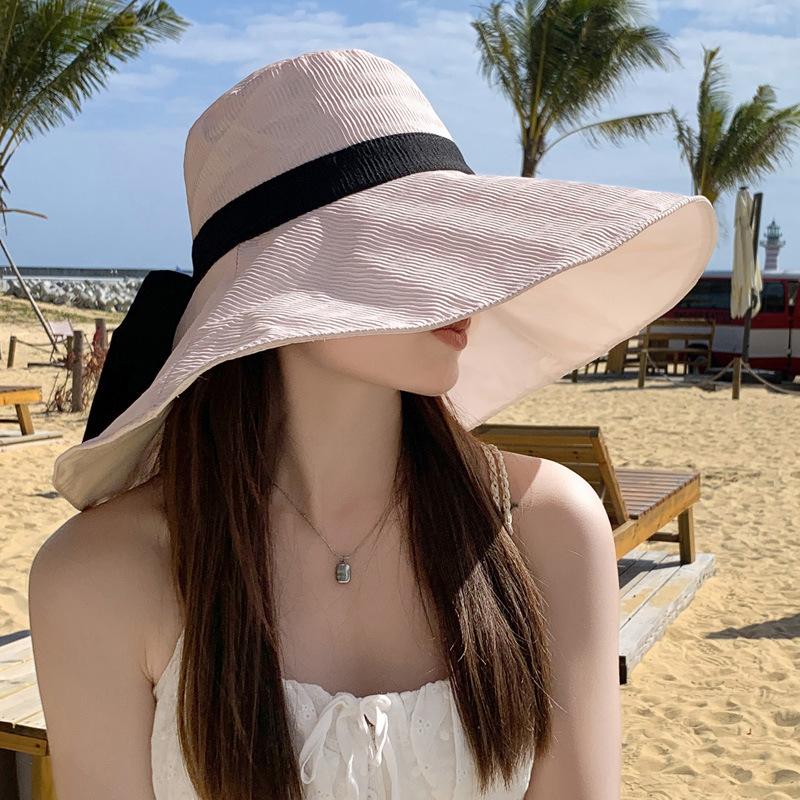 Hepburn Style Vacation Plus Brim Sun Hat Spring and Summer Outdoor Oversized UV Protection Fisherman Sun Hat