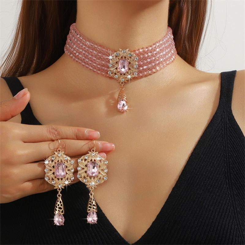 Stylish Layer Rhinestones Waterfall Necklace With Matching Earrings Jewelry Set