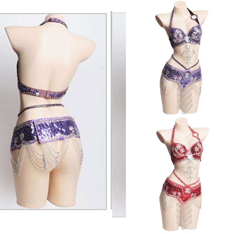2Pieces Tribal Belly Dance Bra and Belt Belly Dancing Outfit Belly Dancer Costumes for Women