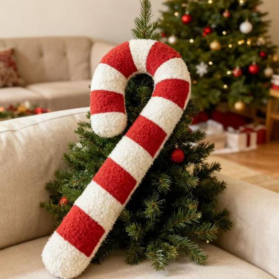 Χριστουγεννιάτικο Μαξιλάρι Καραμέλας Διακοσμητικό Μαξιλάρι Ρίψης σε Σχήμα Μπαστουνιού Καραμέλας Χαριτωμένο Βελούδινο Μαξιλάρι Μέντας για Καναπέ Σαλόνι Χριστουγεννιάτικη Διακόσμηση