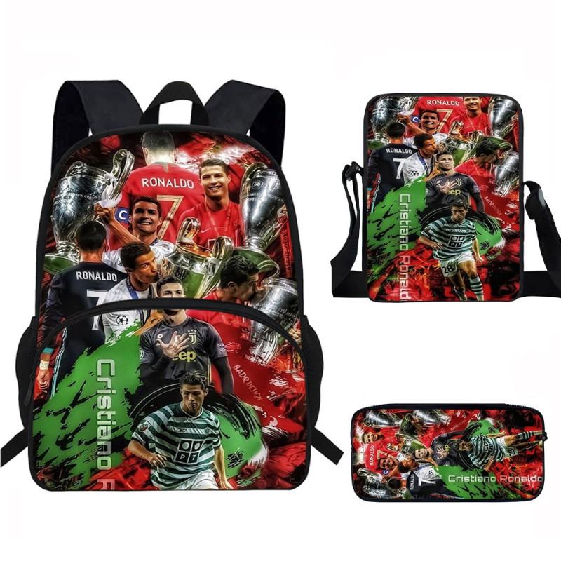 Set Zaino Scolastico CR7 per Bambini Tessuto Oxford Borsa a Doppio Scomparto con Tasca Frontale Astuccio Tracolla Ergonomico Dorsale