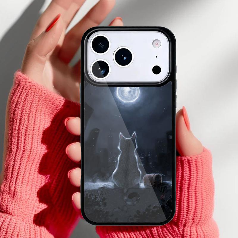 Anime Moon Cat Phone Case for iPhone 17 16 15 14 13 Pro Max Back Cover for 12 11 Pro Coque