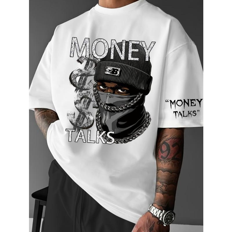 European and American Men's Summer Figure Wealth Letter Print Comfortable and Breathable Round Neck Tshirt Outdoor Street Top