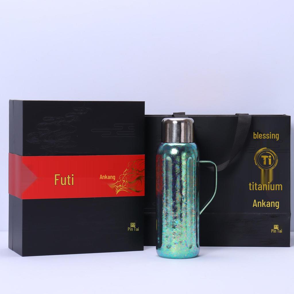 Pure Titanium Thermos Pot with Handle and Thermometer Lid – Insulated Cup for Tea, Home, and Office Use