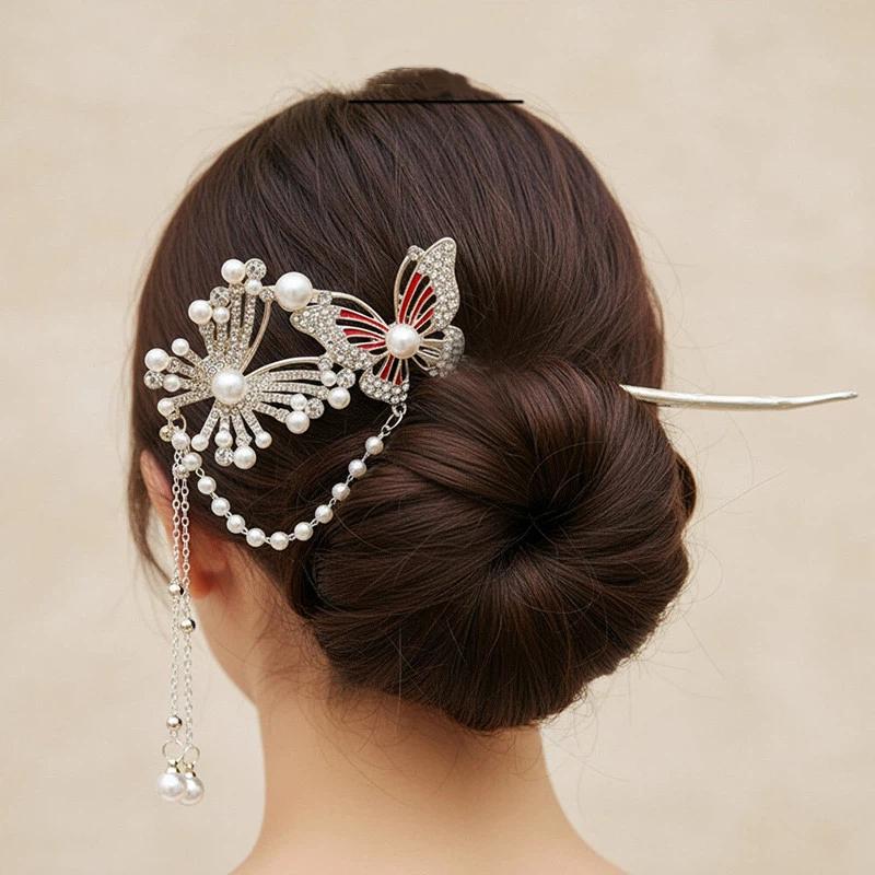 Butterfly Hairpin For Women Alloy Tassel Hairpins Vintage Floral Hair Accessories For Wedding Festivals Hairpins