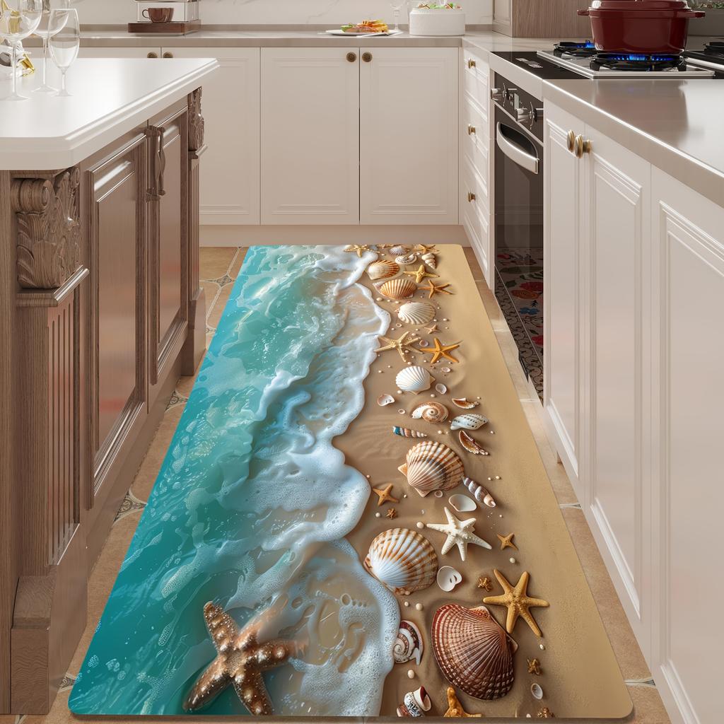 VIKAMA Beach Shell Starfish Carpet, Living Room Carpet, Bedroom Sofa Decoration Home, Kitchen Long Anti-Slip Carpet