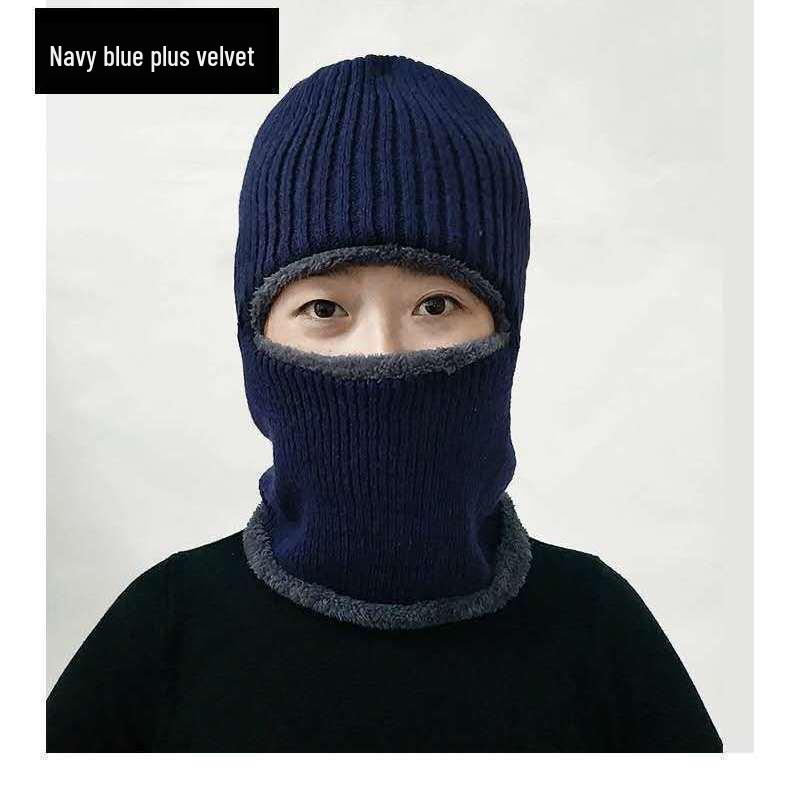 Men's Winter Knitted Hat & Balaclava with Velvet Lining, Windproof & Warm, Ear Protection Cycling Gear