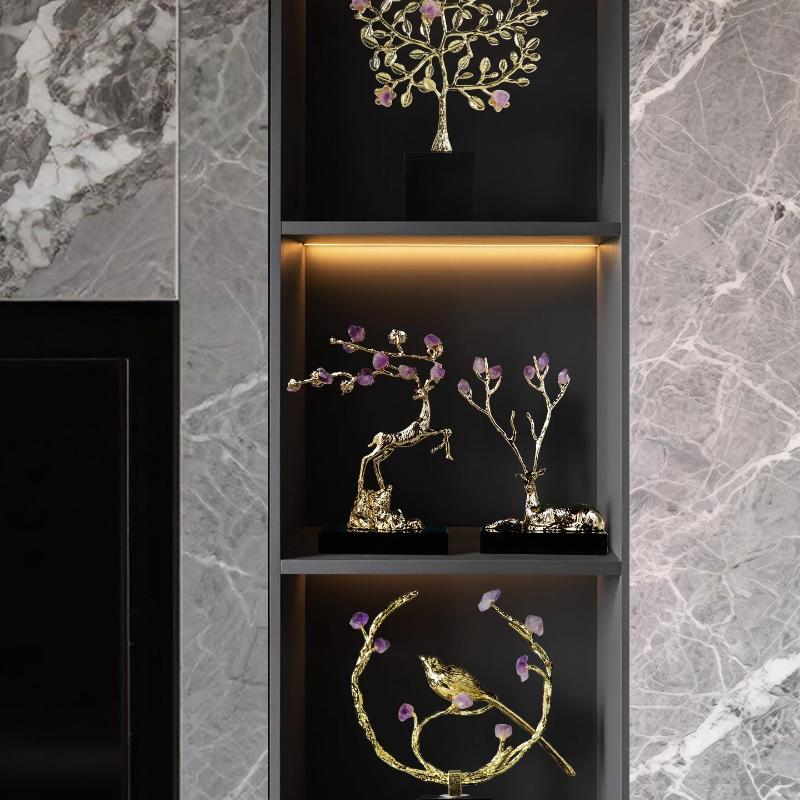 Metal Handicrafts Crystal Deer Figurine Simulation Animal Sculpture Natural Crystal Metal Figurine Home Decoration Accessories