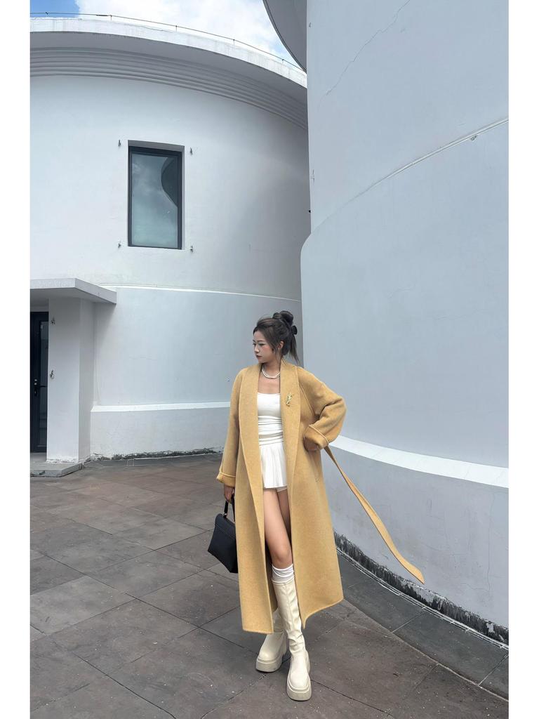 Women's 2025 French Light Luxury Loose Long Double-Sided Cashmere Coat for Autumn and Winter