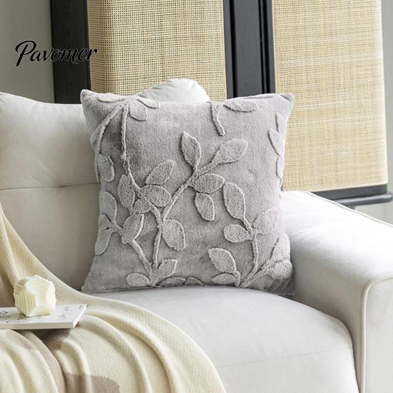 Anti-static Pillowcase Plush Jacquard Pillow Cover, 3D Embossed Solid Color Cushion Case, 17.7 x17.7 Inch Anti-Static Soft Throw Modern Cozy