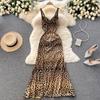 Dress Summer New Style Retro Leopard Print Sexy V-neck Drape Slim Long Split Suspender Dresses