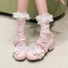 Lace Palace Leather Shoes Lolita Shoes Cute Lolita Japanese Sweet Bow Thick Custom Shoes Japanese Girls' Tea Party