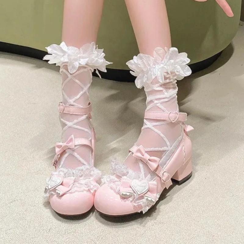 Lace Palace Leather Shoes Lolita Shoes Cute Lolita Japanese Sweet Bow Thick Custom Shoes Japanese Girls' Tea Party