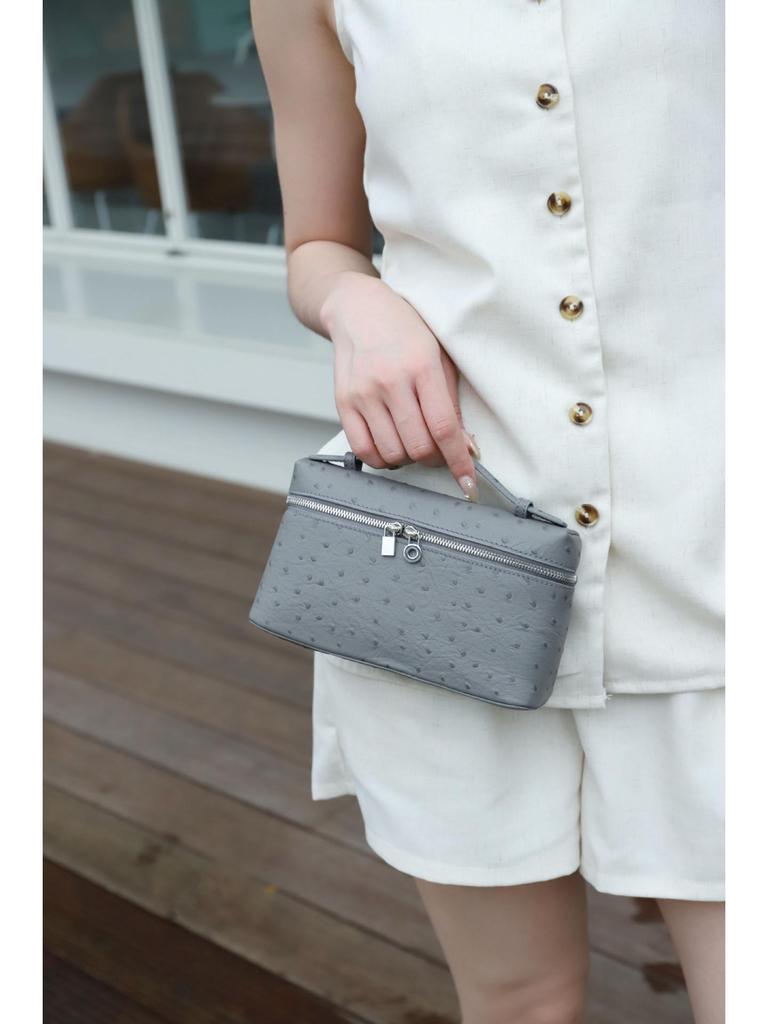 Genuine Leather Ostrich Pattern Women's Handbag & Crossbody Cosmetic Bag