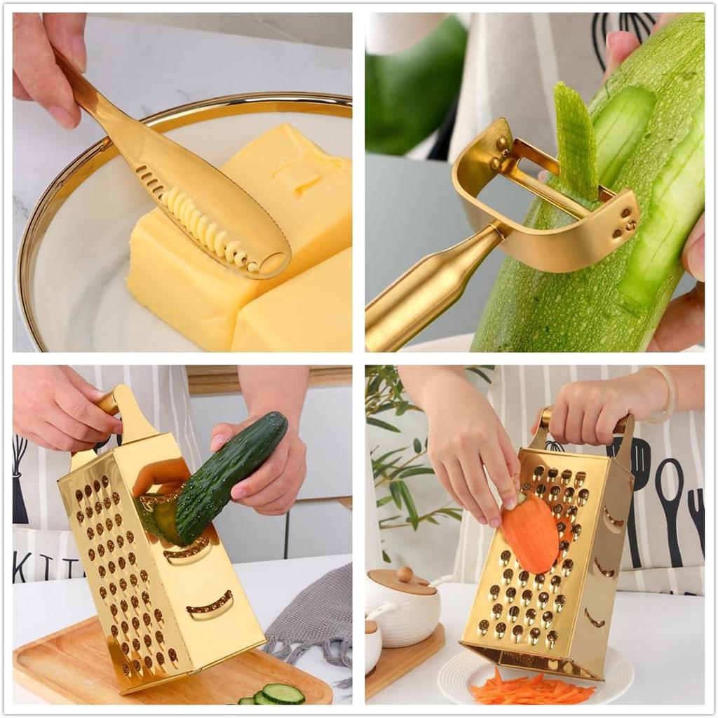 4 Sides Box Grater For Kitchen,Stainless Steel Cheese Grater With Handle,Multi-Function Vegetable Slicer Food Shredder For