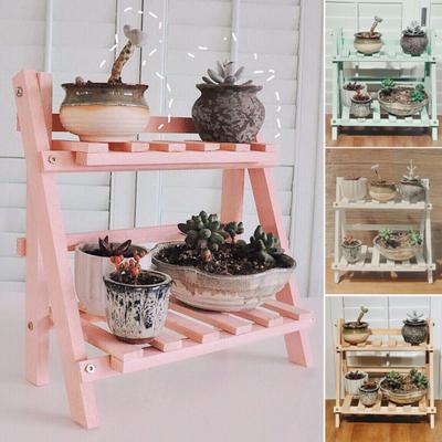Double Layer Plant Stand Multifunctional Wood Plant Flower Pot Display Stand Shelf Household Supplies