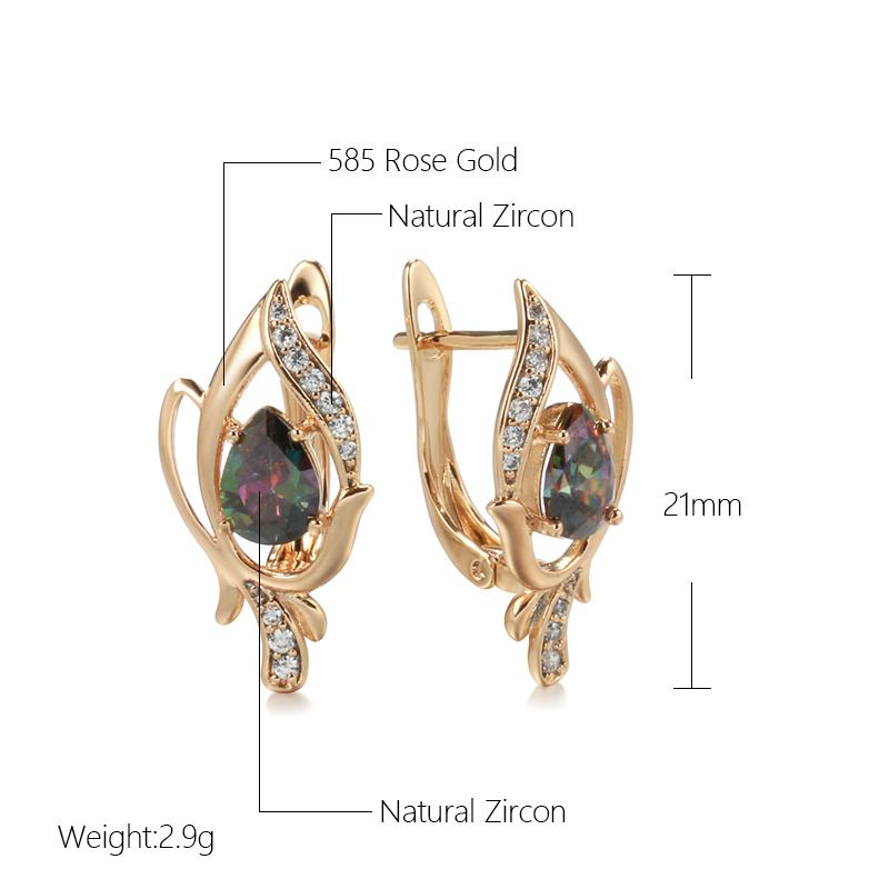 New Rose Gold Earings Fashion Jewelry Unusual Colorful Water Drop Natural Zircon Drop Earrings Vintage Jewelry