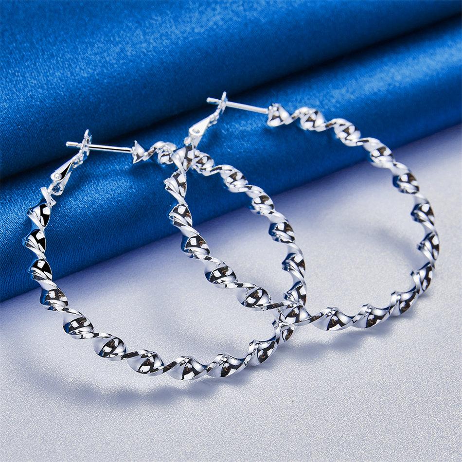 1 Pair 925 Sterling Silver 50mm Twisted Round Earrings Women Jewelry Gift Party Accessories Jewelry Fashion