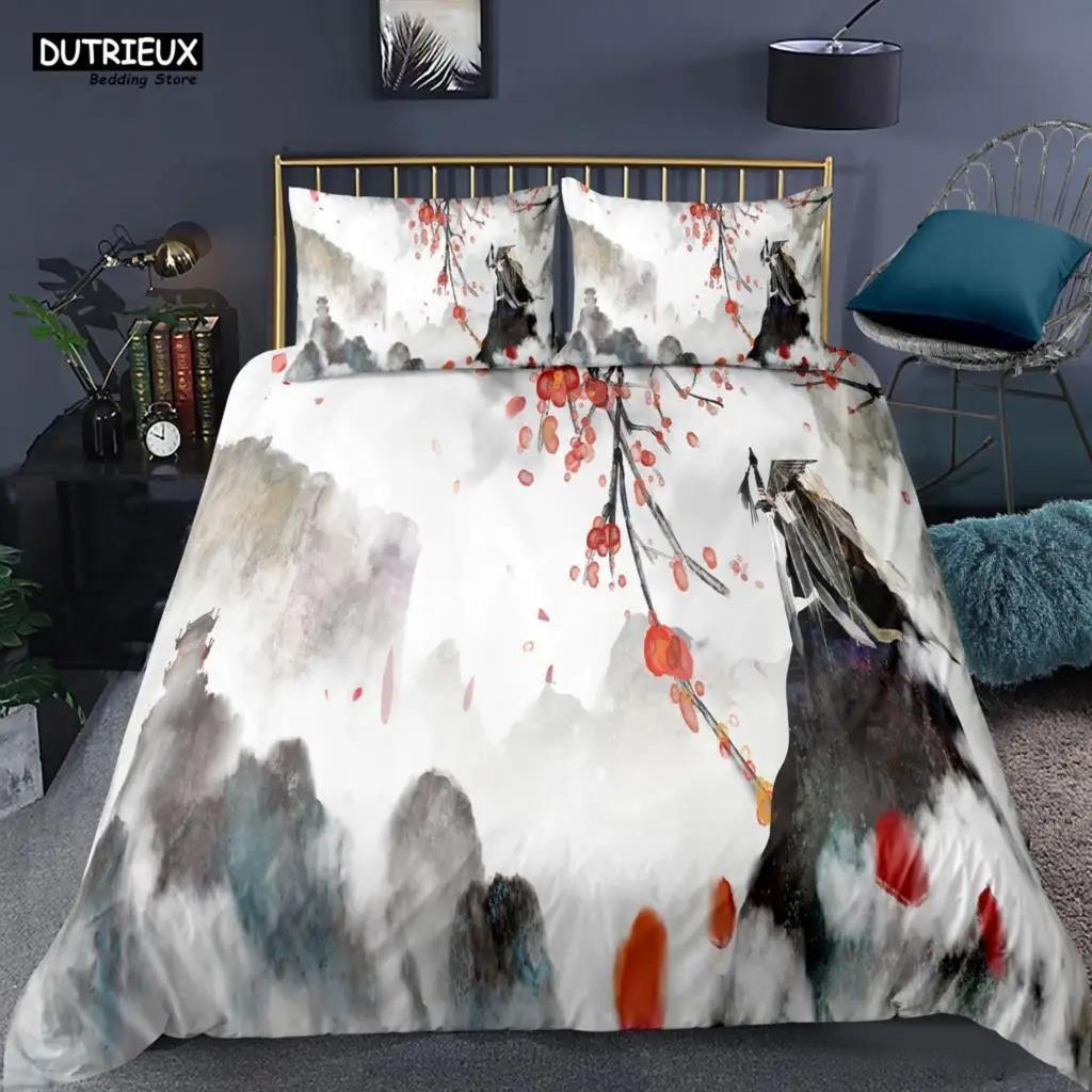 Chinese Style Landscape Bedding Set Plum Blossom Duvet Cover Sets With Pillowcase Duvet Cover Comforter Sets