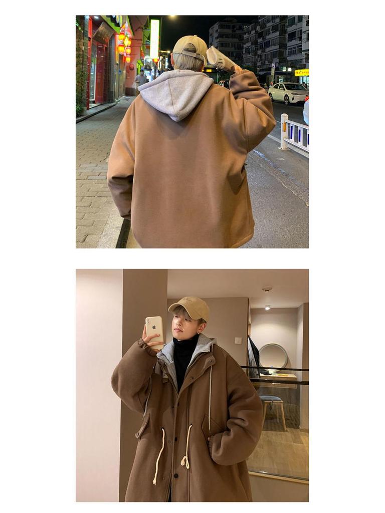 Men's Korean Style Woolen Cotton Winter Jacket - Trendy, Thickened, Loose Fit, Two-Piece Windbreaker, Retro Hong Kong Style