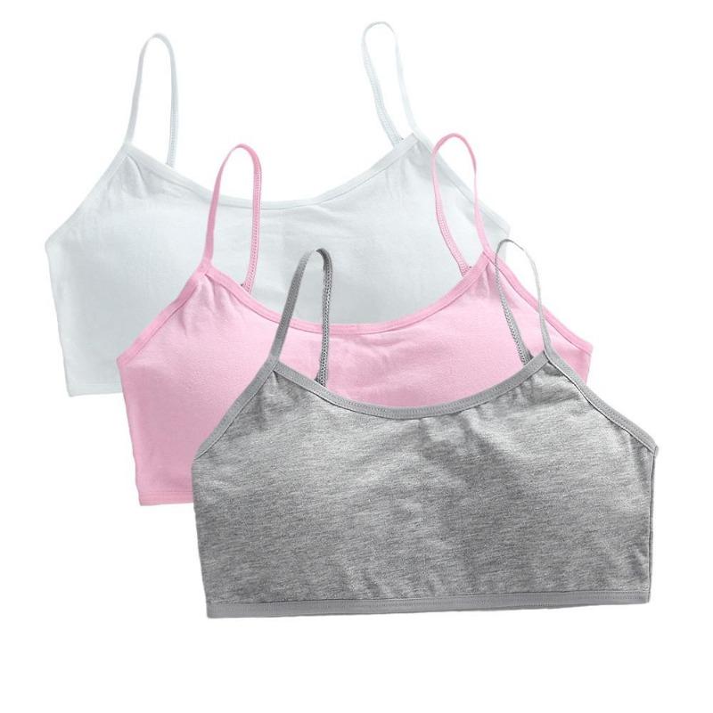 3pcs 8-16 Girls' Underwear Teenage Girls Small Bras Young Children Underwears Student Girls Wireless Solid Underclothes Kids Sports Training Bra Vest