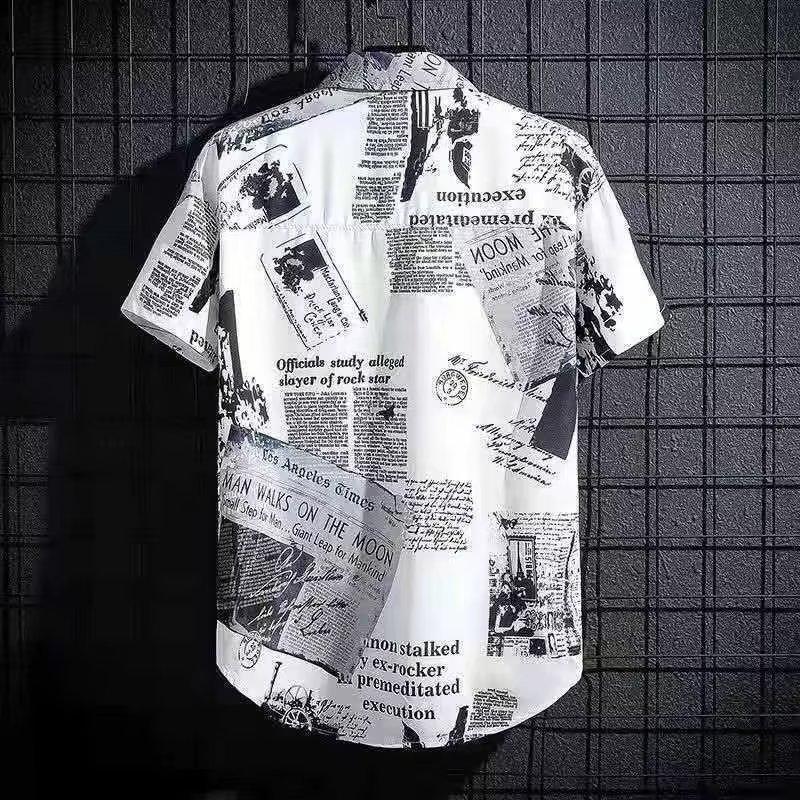 Summer New Fashionable Floral Shirt Casual Versatile Retro Collar Open Cardigan Short Sleeve Men's Shirt Polyester Blend No I...