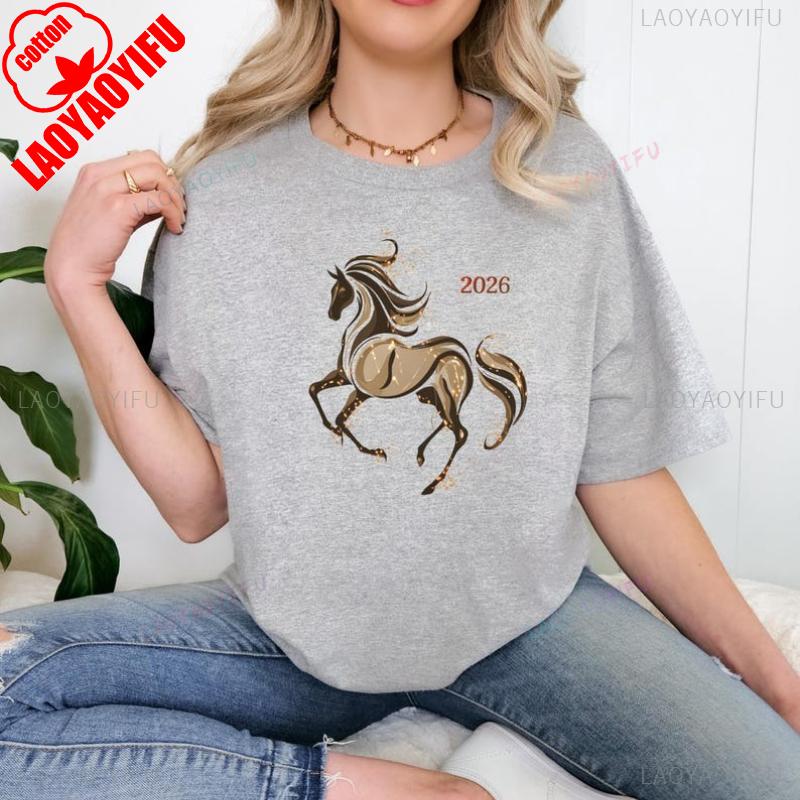 Chinese Horoscope Shirt for Horse Sign Equestrian Lovers 2026 Year of The Horse Lunar New Year Zodiac Tee Lucky Gift Tees