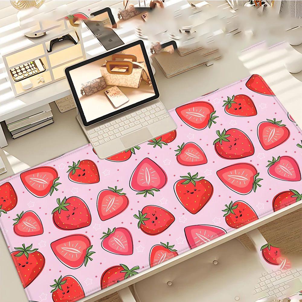Sweet Strawberry Extended Gaming Mouse Pad Pastel Pink Desk Mat Non-Slip Keyboard Pad Computer Keyboard