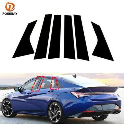6 szt. Nakładki na słupki okienne samochodu, listwy drzwiowe, czarne błyszczące naklejki, części dla Hyundai Elantra/Avante/i30 Sedan 2021 2022 2025